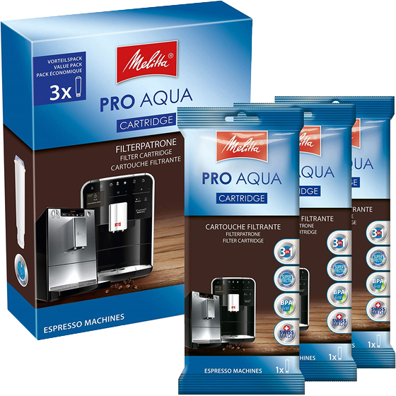 3 x PRO AQUA-filterpatronen voor volautomatische espressomachines